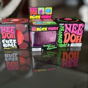 Nee doh BUNDLE of 3 : Nice Cube Super Solid Squish, Fuzz Ball & The Groovy Glob!